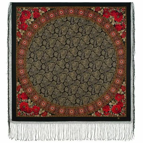 Платок Павловопосадская платочная мануфактура,148х148 см, золотой, черный
