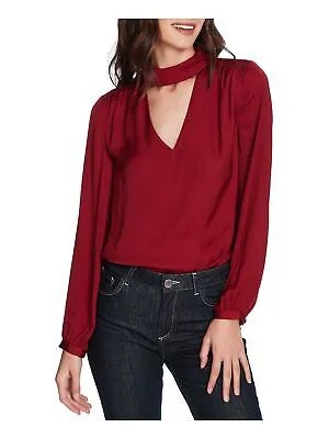 1. STATE Женская бордовая блуза с вырезом и длинными рукавами и V-образным вырезом XXS