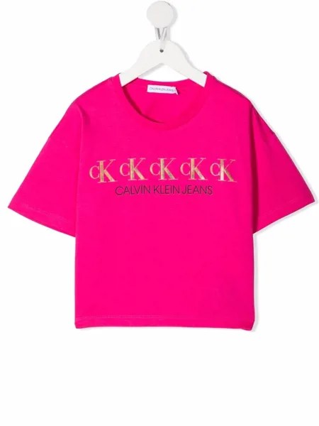 Calvin Klein Kids укороченная футболка с вышитым логотипом