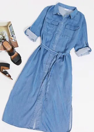 Мягкое синее джинсовое платье‑рубашка Vila-Синий