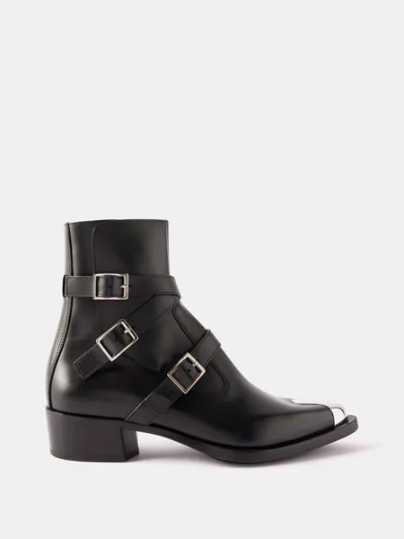 Кожаные ботинки с пряжками в стиле панк Alexander McQueen, черный