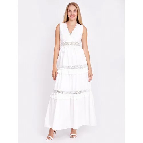 Платье Twinset Milano, хлопок, повседневное, прямой силуэт, макси, размер 44, белый