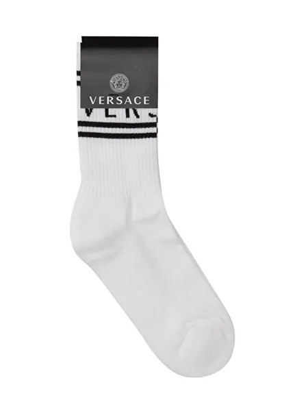 Белые жаккардовые носки унисекс с логотипом Versace