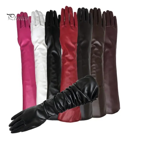 Модные женские однотонные перчатки из искусственной кожи с длинными пальцами и длинными рукавами, сценические варежки