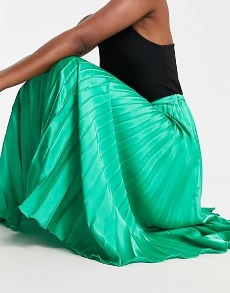 Изумрудно-зеленая атласная юбка миди со складками ASOS DESIGN