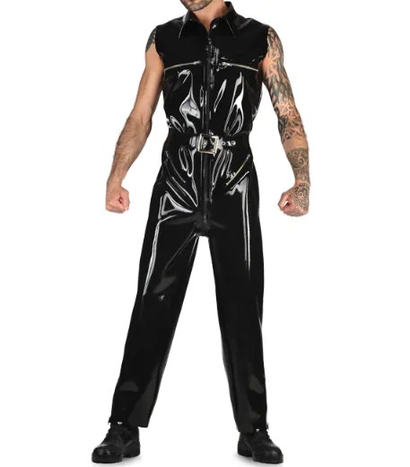 Резиновый черный мужской комбинезон Gummmi без рукавов из латекса 100%, униформа для ролевых игр вечерние гонок, ручная работа, 0,4 мм