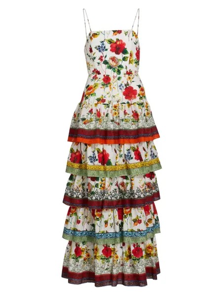Ярусное платье макси Valencia с цветочным принтом Alice + Olivia
