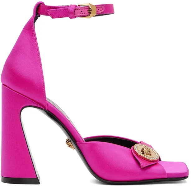 Розовые босоножки на каблуке с декором Medusa Versace
