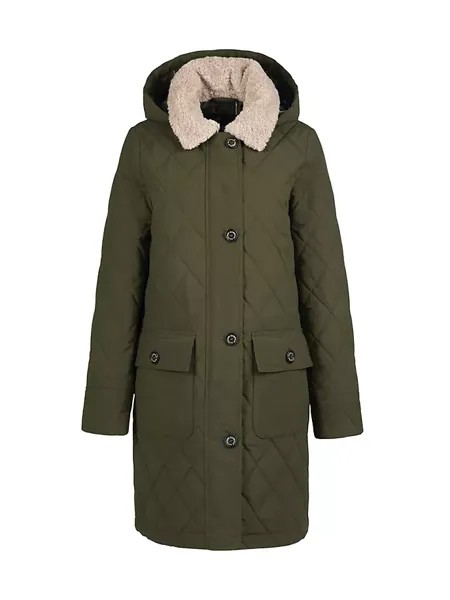 Стеганая куртка с воротником из лисьего шерпа Barbour, цвет olive ancient