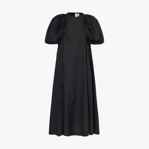 Платье миди из хлопкового поплина с пышными рукавами и расклешенным краем Noir Kei Ninomiya, черный
