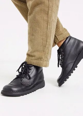 Черные высокие кожаные ботинки на плоской подошве Kickers-Черный цвет