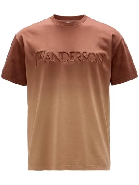 JW Anderson футболка из органического хлопка с вышитым логотипом, коричневый