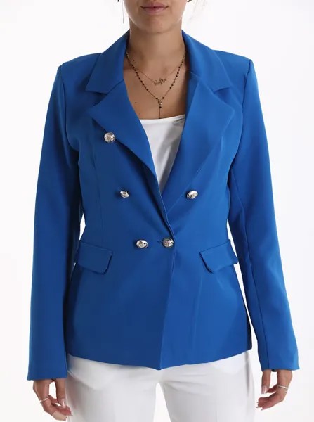 Двубортный пиджак на подкладке, лазурный синий