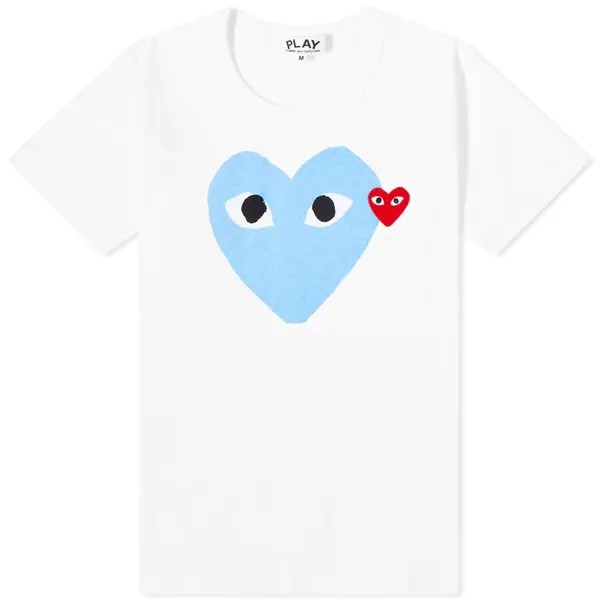 Женская футболка Comme des Garcons Play с логотипом в виде двойного сердца, белый/синий