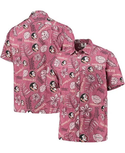 Мужская гранатовая рубашка на пуговицах с цветочным принтом в винтажном стиле, штат Флорида, семинолы Wes & Willy