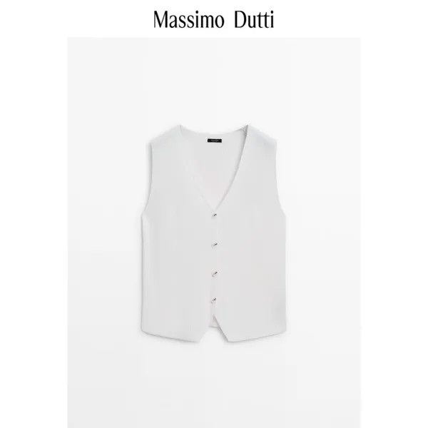 Летняя новинка Massimo Dutti 2024, женская одежда, пустынный стиль белого шума, элегантный коммутирующий стиль, вязаный жилет на пуговицах с V-образным вырезом 05677701712, цвет кремовый
