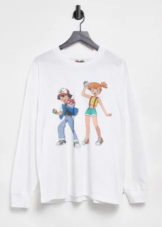 Белый лонгслив в стиле унисекс с принтом Levi's x Pokemon Ash & Misty