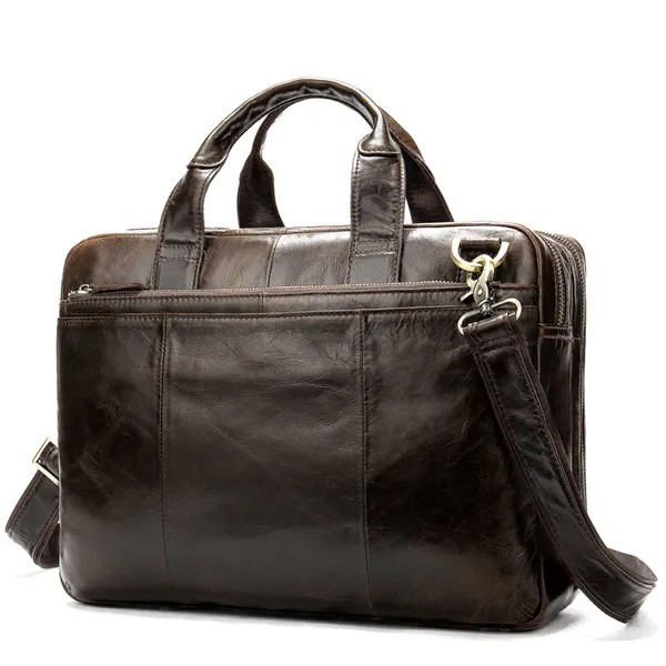 Кожаная мужская сумка, сумка в стиле ретро, деловой портфель большой вместимости из масляной и вощеной кожи, однотонный горизонтальный мужс...