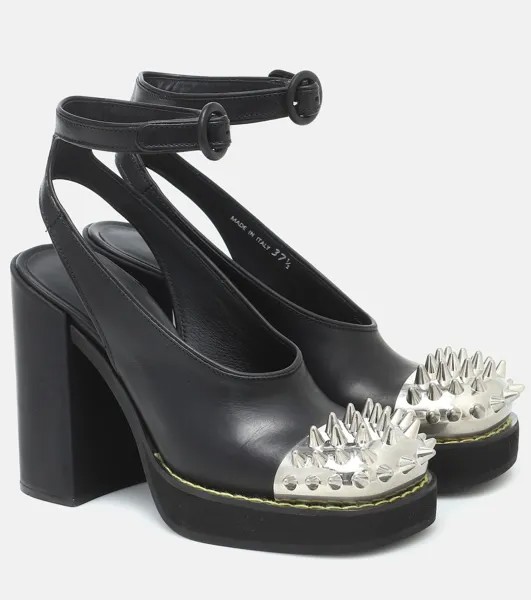 Кожаные туфли на платформе с заклепками Miu Miu, черный