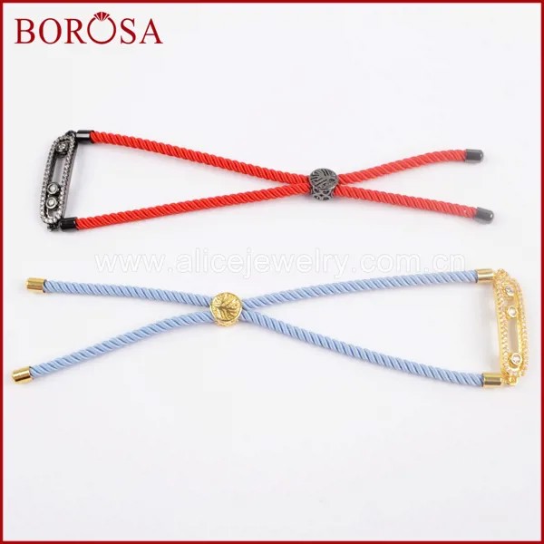 Женский браслет ручной работы BOROSA, смешанный цвет, белый циркон, Овальный Соединитель с фианитами, регулируемый браслет-цепочка WX689