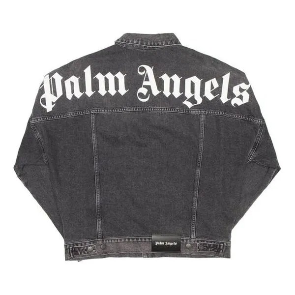 Куртка Men's PALM ANGELS Printed Logo Denim Jacket Back Alphabet logo Washed Black, серый