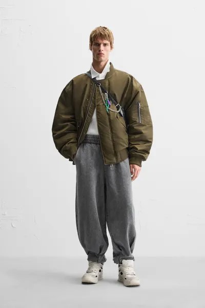 Куртка-бомбер oversize fit ZARA, хаки