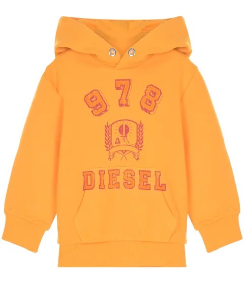 Оранжевая толстовка-худи с лого Diesel