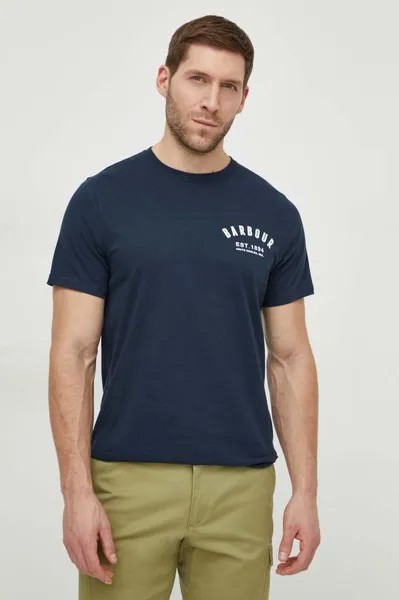 Хлопковая футболка Barbour, темно-синий
