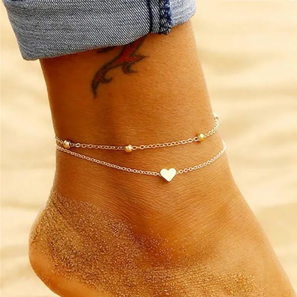 Простое сердце Кулон Лодыжка Бисер Для ног Ювелирные изделия Летний пляж Лодыжки Браслеты для женщин Ноги Цепи