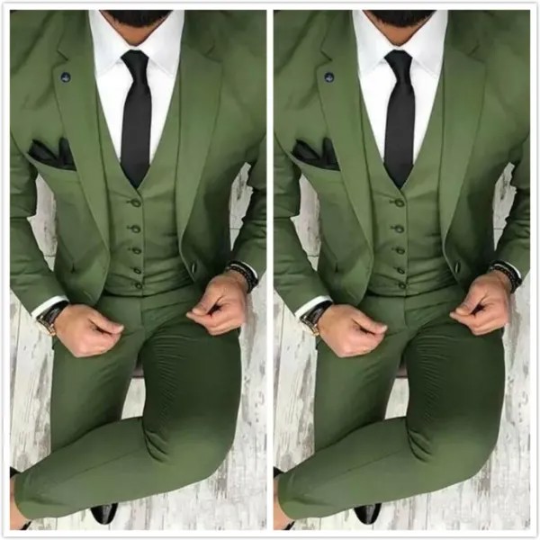 Мужской костюм-тройка Оливкового Зеленого Цвета, смокинги для жениха, пиджак с лацканами и надрезом, 2020