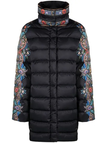ETRO пуховик с цветочным принтом, черный
