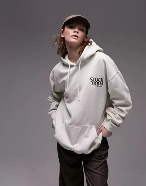 Худи Topshop цвета винтажного цвета экрю с графическим принтом Stockholm