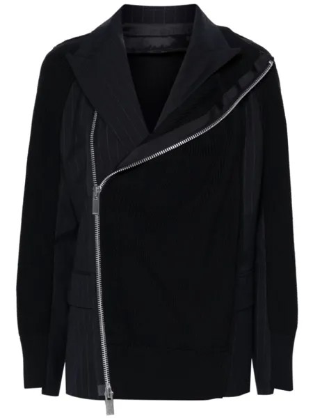Sacai однобортный пиджак со вставками, синий