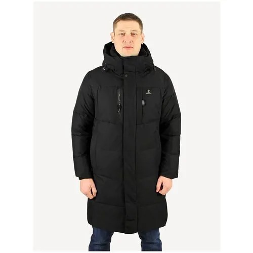 Куртка мужская зимняя удлиненная парка с капюшоном, на молнии, черный, размер 50 / XL, на обхват груди 98-102 см