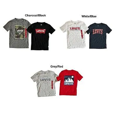 Levis Boys 2-Pack Футболка с круглым вырезом с короткими рукавами и графическим принтом с логотипом