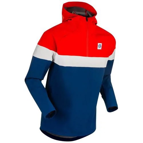 Анорак Bjorn Daehlie Anorak Kollen, средней длины, силуэт прямой, карманы, подкладка, регулируемый край, несъемный капюшон, ветрозащитная, водонепроницаемая, утепленная, водонепроницаемый, мембранный, утепленный, размер S, синий, красный