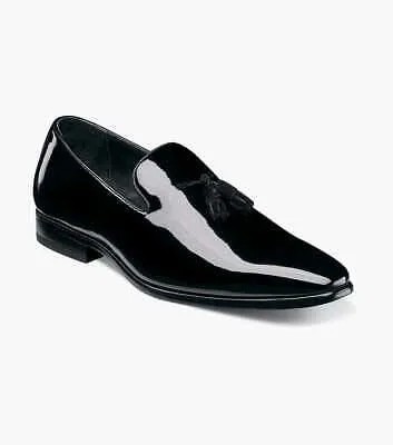 Мужские однотонные классические туфли-смокинги из лакированной кожи без шнуровки Stacy Adams черного цвета с кисточками