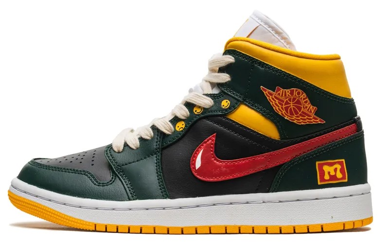 Кроссовки Air Jordan 1 Vintage Basketball Shoes Women's Mid-top Red/Green/Orange, красный