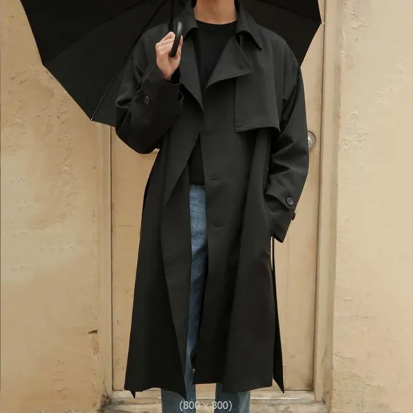 Мужской длинный тренчкот в Корейском стиле, осенняя двубортная свободная ветровка, красивое мужское повседневное утепленное пальто с поясом, w392