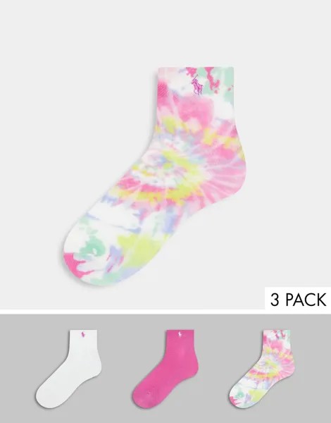 Набор из 3 пар коротких носков разных цветов и с принтом тай-дай Polo Ralph Lauren-Многоцветный