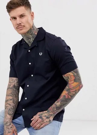 Темно-синяя рубашка с воротником в виде лацканов Fred Perry-Темно-синий
