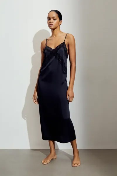 Атласная ночная рубашка H&M, черный