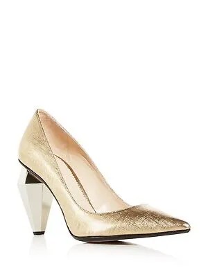 MARC JACOBS Женские золотые туфли-лодочки со скульптурным каблуком без шнуровки на кожаных туфлях 38