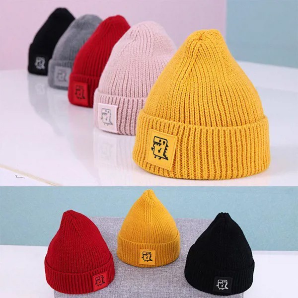 Мальчики Девочки Beanies Caps Beanie Мультфильм Динозавр трикотажные шерсть Шляпа Осень Дети Зимний Теплый Вязание крючком