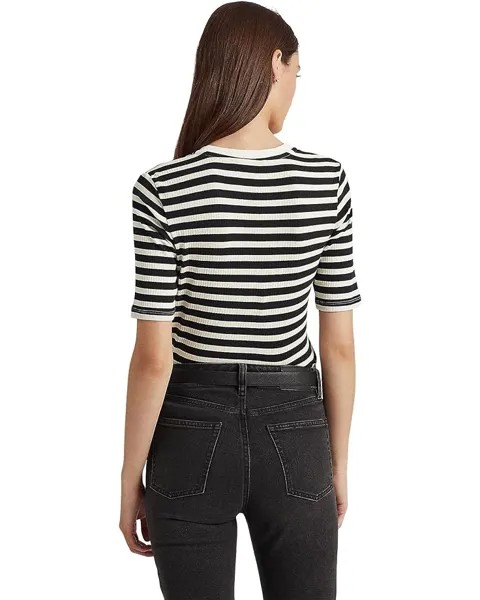 Футболка LAUREN Ralph Lauren Striped Cotton-Blend Henley Tee, цвет Polo Black/Mascarpone Cream