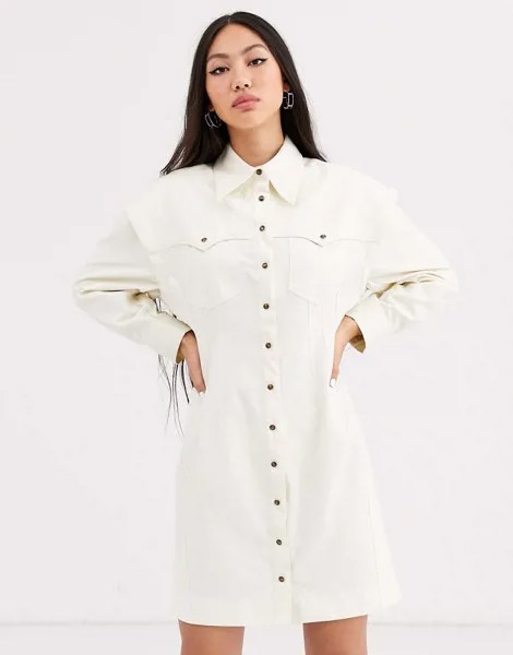 Платье-рубашка в стиле милитари ASOS WHITE-Белый