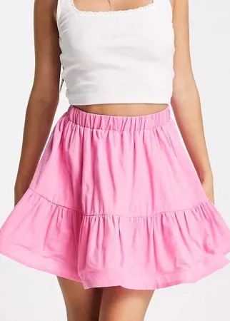 Розовая расклешенная мини-юбка с оборкой In The Style x Lorna Luxe-Розовый цвет