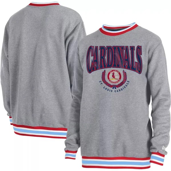 Мужской классический пуловер свитшот серого цвета Хизер St. Louis Cardinals Throwback New Era