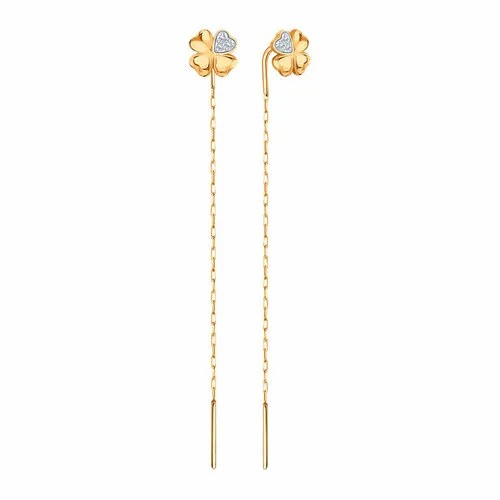 Серьги цепочки Diamant online, золото, 585 проба, фианит, прозрачный