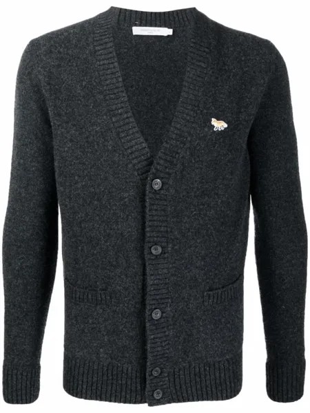 Maison Kitsuné кардиган Fox Patch с V-образным вырезом, серый